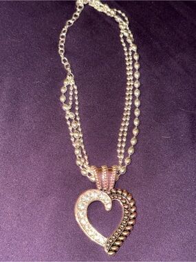 Gold-Tone Heart Pendant Necklace with Clear Crystals - Women Jewelry